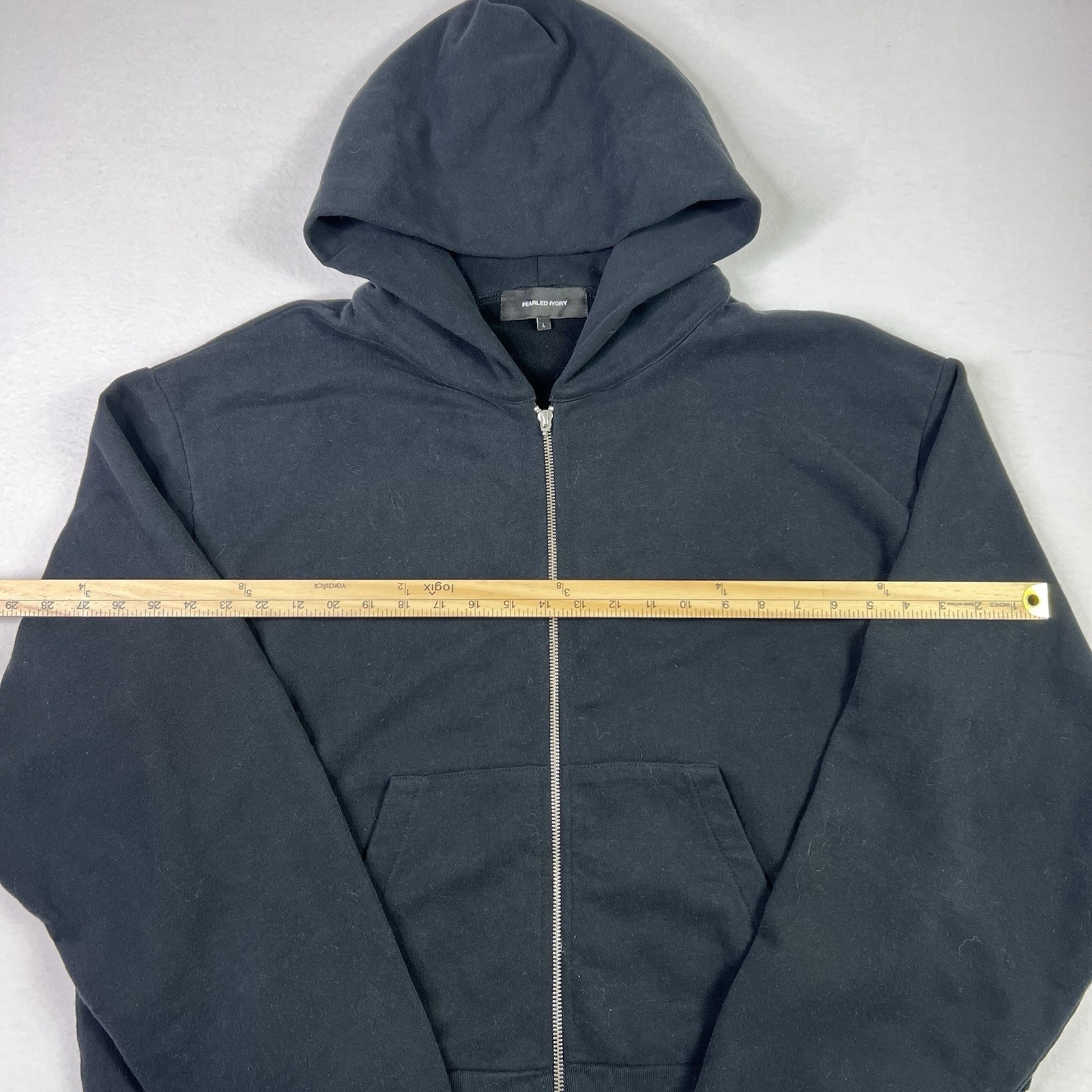 Pearled Ivory Black Zip Up Hoodie Jacket Oversized Lounge Quiet Luxury Unisex L — image 8 of 8